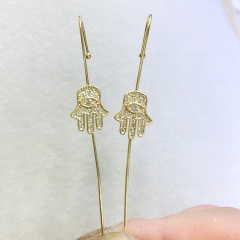 EC1736 CZ Micro Pave Bar Ear Pin Jewellery Cartilage earring Edgy Long pin Hook ear cuff Climber earring Needle earring