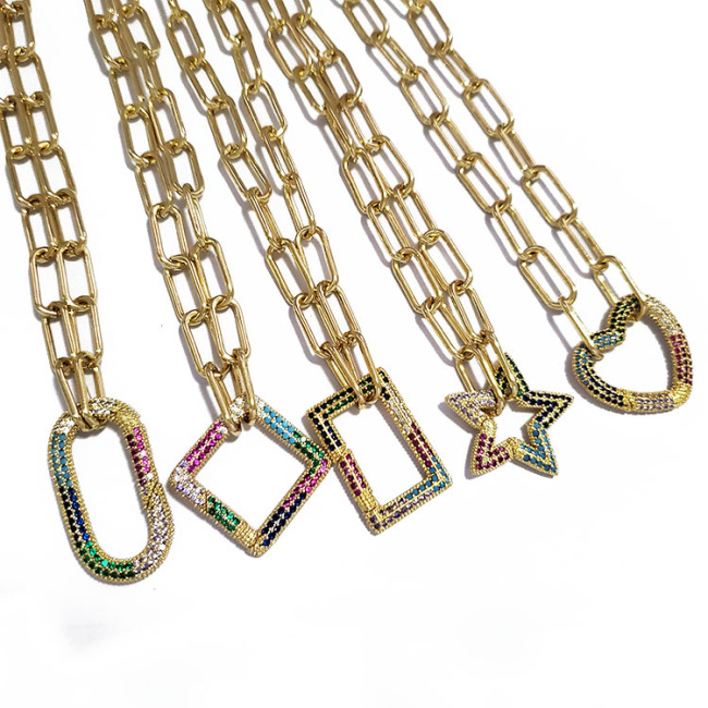 NZ1124 RainbowJewelry Cubic Zirconia CZ Micro Pave Carabiner Interlocking Clasp Buckle Lock Pendant Necklace