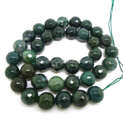 AB0367 Natural faceted moss agate beads,faceted dark green agate beads