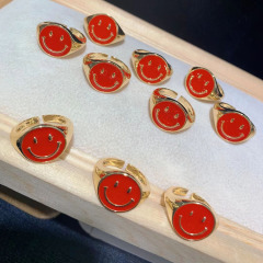 RA1005 New Dainty Minimalist Bling 18K Gold Plated Neon Rainbow Enamel Smile Face Smiley Open Rings For Women Ladies