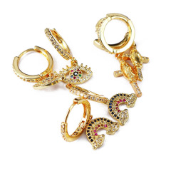 EC1650 Trendy jewelry 18k gold plated CZ cubic zircon rainbow cross eye dangle huggie earrings for women
