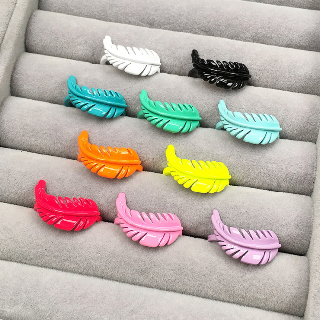 RA1023 Hot Fashion Neon Enamel Rainbow Colored Brass Meta feather Stackable Rings for Ladies