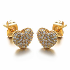 EC1146 Valentine's Day Jewelry Gift, Gold CZ Stud Earrings,Dainty CZ Diamond Heart Charm Stud Earrings