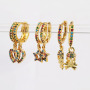 EC1491 Womans Fashion Rainbow Minimal CZ  Huggie Earrings, Women's Dainty CZ Micro Star Heart Skull Charm Hoop Earring