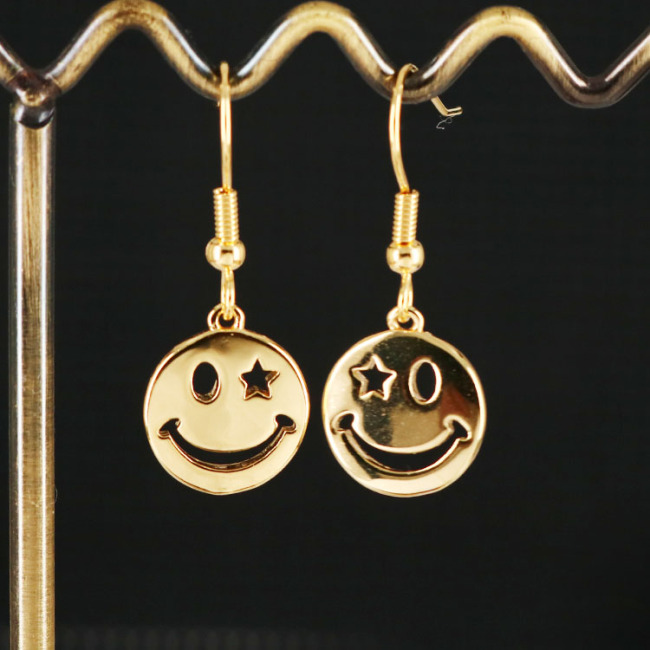 EC1730 Smiley Jewelry Earring Collection Gold plated CZ Diamond Pave Smile Face Smiley Dangle Charm Huggie Earrings