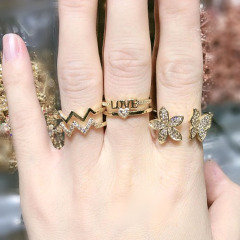 RM1130 Chic 18k Gold Plated Bling Crystal Butterfly Finger Rings for ladies,Diamond Zircon CZ Micro Paved Leaf Rings for women