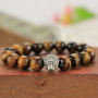 BRS1506G natural gemstone beaded bracelet stainless steel lion head mens stretch bracelet