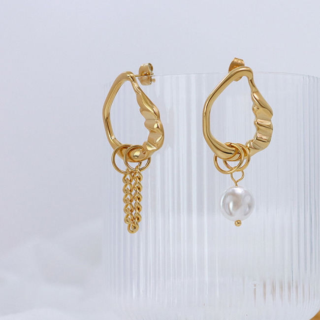 ES1085 Trendy Double Sides Surgical Steel Stud Women Earrings Chunky Stainless Steel Chain Earrings For Ladies
