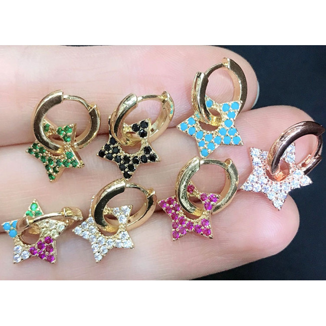 EC1640 New Mini Small Chic Rainbow 18k Gold Plated Zircon CZ Micro Star Charm Huggie Earring