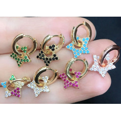 EC1640 New Mini Small Chic Rainbow 18k Gold Plated Zircon CZ Micro Star Charm Huggie Earring