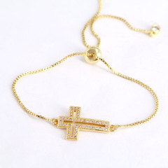 BC1270 Fashion  Gold plated Brass CZ Micro Pave diamond cross wrist chain bracelet for women