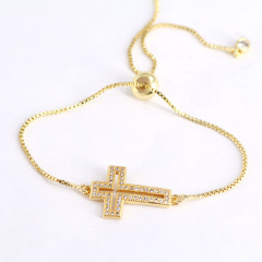 BC1270 Fashion Gold plated Brass CZ Micro Pave diamond cross wrist chain bracelet for women