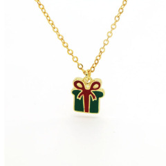 NM1221 New Party Favors Xmas Gift 18K Gold Plated CZ Micro Pave Enamel Christmas Tree Santa Chain Necklace