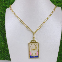 NZ1216 18k Gold Plated Enamel Tarot Card Necklace,Star strength Sun Moon Symbolic Necklace Tarot Card Jewelry Mystic Jewelry