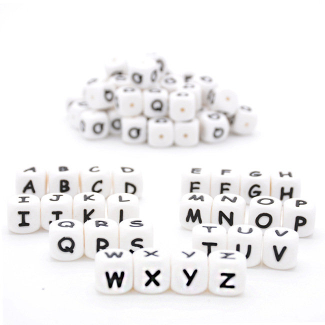 SB6284 High Quality Kids Children Silicone Cube Alphabet/ Letter Initial Box Teething Beads