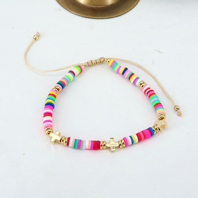 BP1015 Colorful Rainbow Polymer Disc Heishi Beaded Small Gold Star Heart Moon Beads Words Letters Inspirational Stack Bracelet