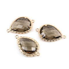 JF8647 Wholesale jewelry  gemstone charm cat's eye stone bezel teardrop connectors