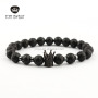 BN2023 Fashion CZ Micro Diamond Pave Crown Charm Bracelet,;Lava Beaded Crown Elastic Bracelet