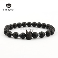BN2023 Fashion CZ Micro Diamond Pave Crown Charm Bracelet,;Lava Beaded Crown Elastic Bracelet BN2023 Fashion CZ Micro Diamond Pave Crown Charm Bracelet,;Lava Beaded Crown Elastic Bracelet