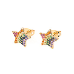EC1443 Chic Dainty Rainbow Diamond CZ Micro Pave Lightning Bolt Thunder Cactus Star Stud Earrings