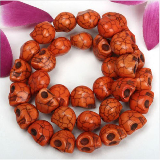 TB0051 Rainbow Multi Colored Gemstone Howlite Carved Turquoise Semi Precious Stone Skull Beads