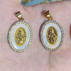 CZ8473 18k Gold Plated White CZ Micro Enamel virgen de guadalupe Pendants Virgin of Guadalupe Our lady of Guadalupe PENDANTS