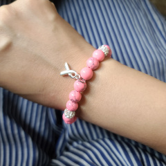 BR0502 Custom Polymer Clay Heishi Disc Beaded Bracelet with charm Stone Beads Beaded Breast Cancer Awareness Bracelet