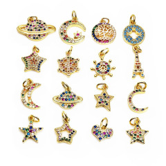 CZ7946 Dainty Mini Small Multicolor Cubic Zirconia Heart Charm,Tiny Rainbow CZ Planet Star Moon Celestial Charm