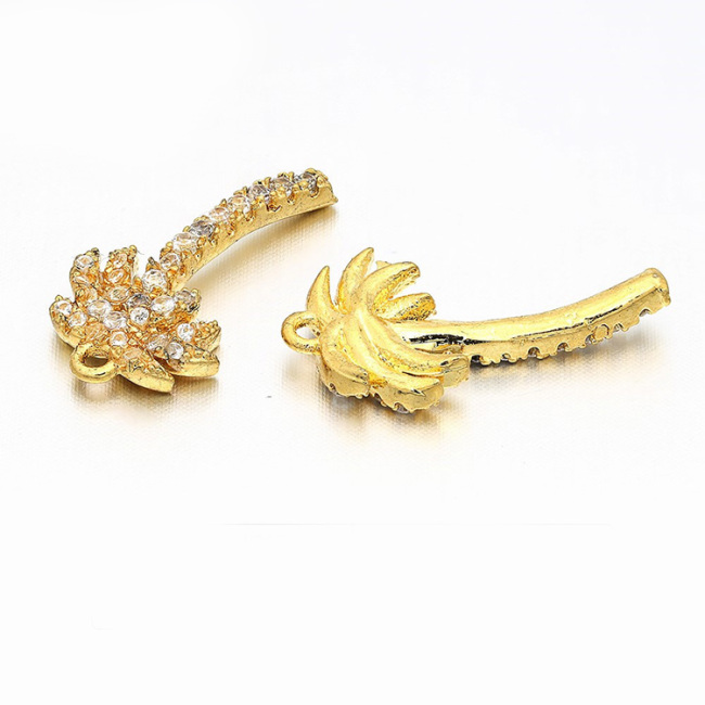 CZ7880 Gold Green CZ Micro Pave Coconut Palm Tree Charm Pendants