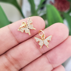 CZ8327 Mini 18K Gold Plated Pendant,CZ Micro Pave Butterfly Charm pendant,cubic zirconia Dainty Tiny Jewelry Making supply