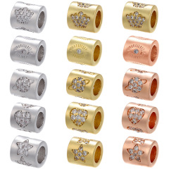 CZ6551 Wholesale silver gold rose gold Plated CZ Micro Pave Star Heart Evil Eyes Crown Signet Tube Cylinder Spacer Beads