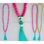 NE2096 Chunky wooden beads tassel necklace,hot pink beads and turquoise tassel necklace