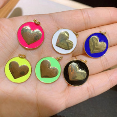 JS156118k Gold Plated brass metal multi colored heart enamel charms Pendant