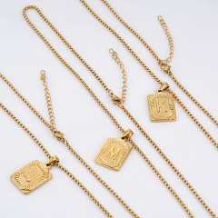 Gold Plated Stainless Steel 26 Alphabet Letter Charm Pendant Necklaces Initial rectangular Pendant Chain Necklace for Women