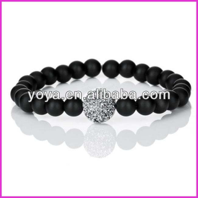 BRH1248 Black Matte Onyx Beaded Round Druzy Drusy Bracelet