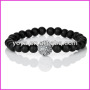 BRH1248 Black Matte Onyx Beaded Round Druzy Drusy Bracelet