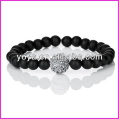 BRH1248 Black Matte Onyx Beaded Round Druzy Drusy Bracelet