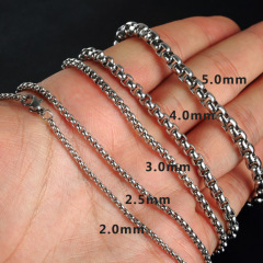 NS1105 High quality Unisex Men's Gold Plated Stainless Steel Thick Round Box Chain Necklace for Men
