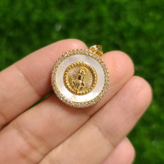 CZ8522 18K Gold CZ Pave Mother of pearl Shell Star Heart Evil Eyes medal Virgin Mary Virgin of Guadalupe pendant,