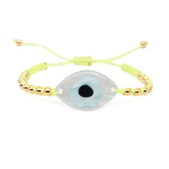 BM1006 Fashion Big Evil Turkish Eye Bead with 4mm Gold Bead Macrame Bracelets for women