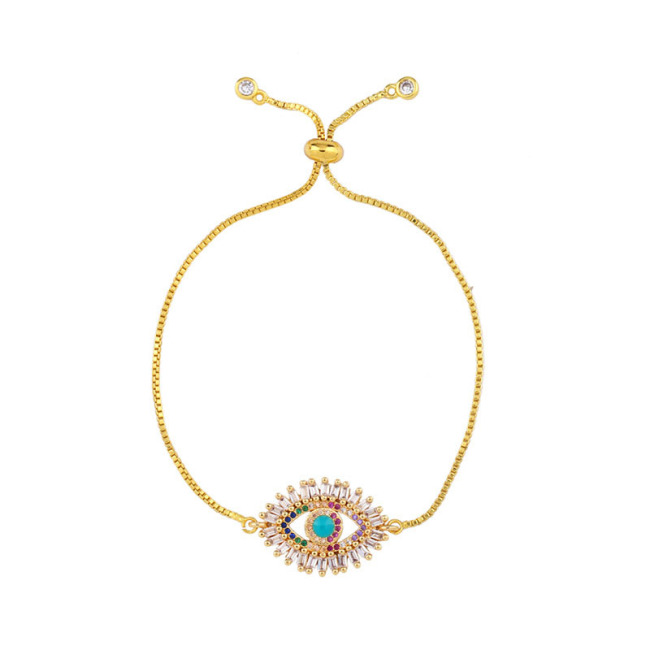 BC1244 Chic Diamond CZ Micro Pave Bar Eye Charm with Adjustable Chain Bracelet