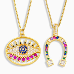 NZ1217 new model rainbow CZ diamond mirco pave charms eyes horse shoe Pendant Necklaces jewelry for lady NZ1217 new model rainbow CZ diamond mirco pave charms eyes horse shoe Pendant Necklaces jewelry for lady