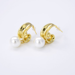 EM1250 18K Gold Plated Brass pearl hoop Stud jewelry earrings