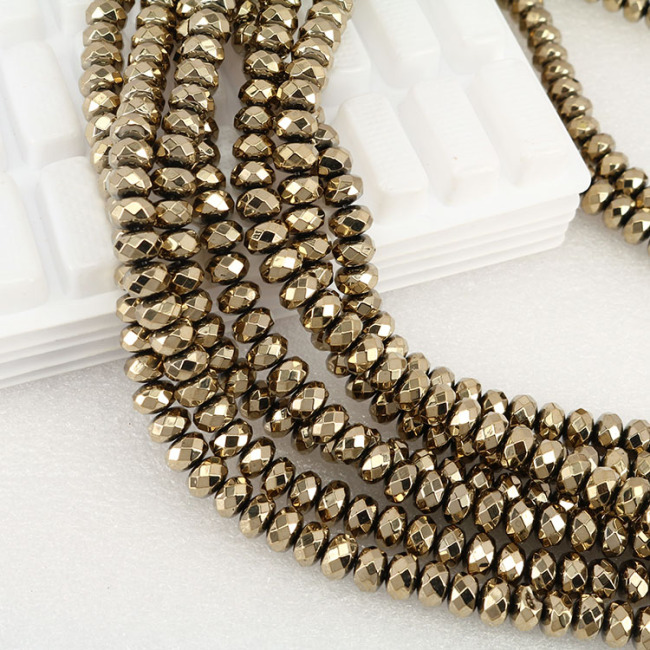 HB3170 Pyrite Colour Plated Hematite Faceted Rondelle Abacus Jewelry Beads