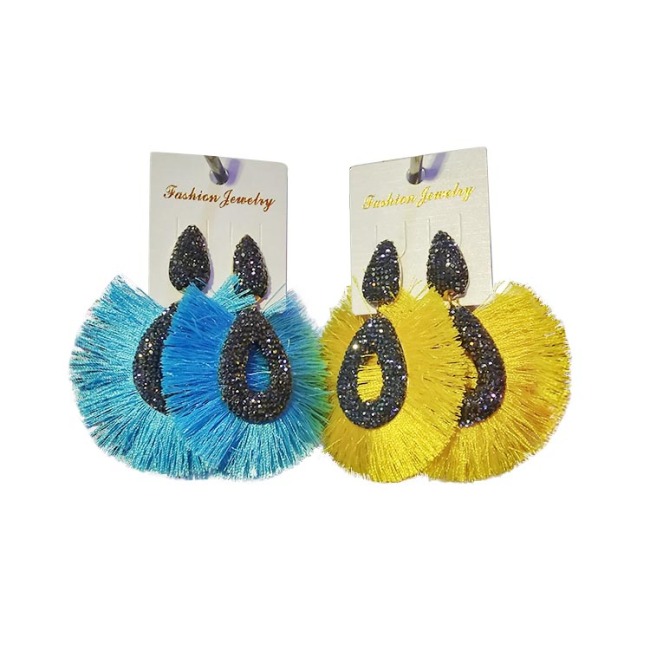 ET1027 2019 Lovely Teardrop Crystal  Pave Silk Tassel Earrings