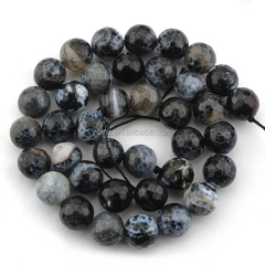 AB0089 Wholesale natural faceted black white crab fire agate beads,black crackle agate beads