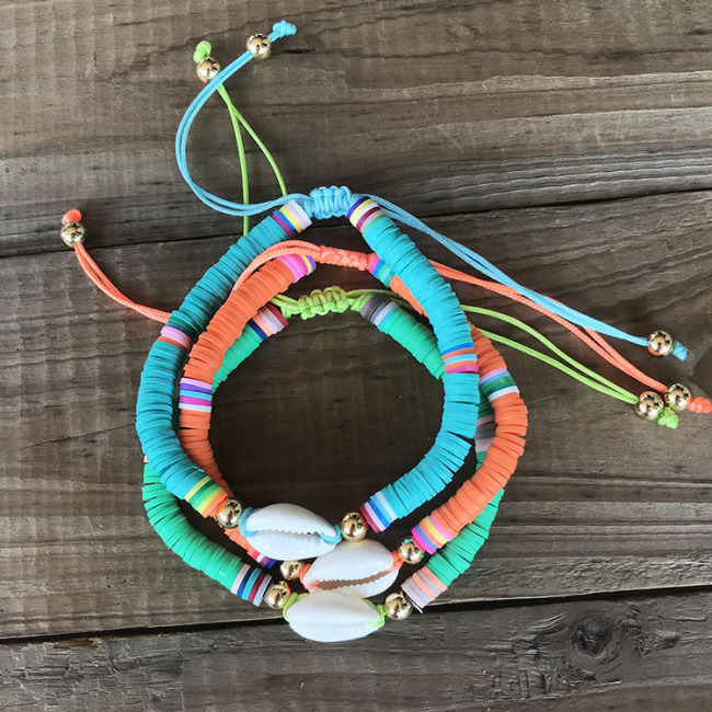 BP1006 Trial Beach Jewelry Bohemian African Vinyl Discs Polymer Clay Disc Heishi Beads Cowrie Shell Macrame Bracelets