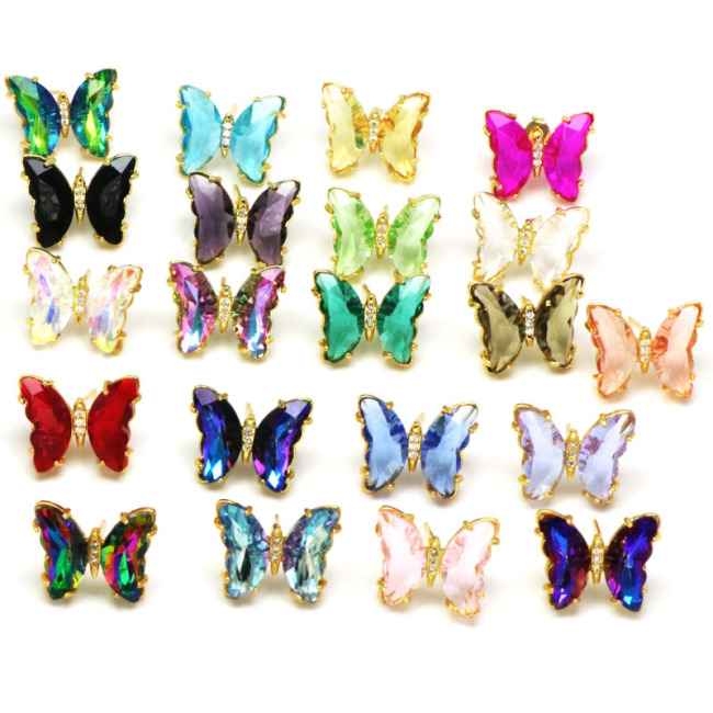 EC1809 Pretty Small Womens 18k Gold Plated Butterfly CZ Micro Pave Simulated Crystal Butterfly Stud Earrings for Women Girls