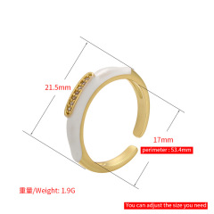 RM1243 Brass Metal CZ diamond micro pave enamel adjustable cuff Rings