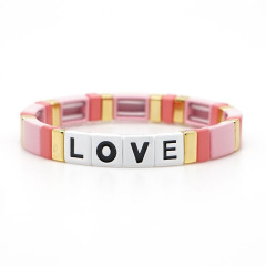 BM2011 New Popular Enamel Rainbow Alphabet Love Enameled Crush Colorful Tile Elastic Bracelet for Women Girls